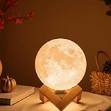 Mydethun Mondlampe 3D 12cm mit Holzständer, dimmbar & USB wiederaufladbar Geschenk für Frauen, Mutter, Kinder – Weihnachten, Geburtstag, Schlafzimmer & Wohnzimmer Dekoration, warmweiß & gelb