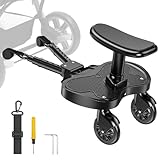 BugyKido Buggy Board, Trittbrett für Kinderwagen Universal für Kinder von 2-6 Jahren, Trittbrett Kinderwagenzubehör mit Sitz max. Belastung von 25kg, schwarze Räder