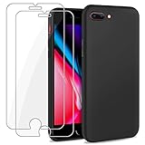 SOGUDE Hülle Kompatibel mit iPhone 7 Plus/iPhone 8 Plus + 2 Stück Schutzfolie, Weiches TPU Silikon Bumper Handyhülle Schutzhülle Case Cover für iPhone 7 Plus/iPhone 8 Plus - Schwarz