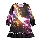 Anantty Mädchen-Nachthemd, Galaxie-Gitarre, Musiknote, Nachthemd, langärmelig, Nachtwäsche, Pyjama