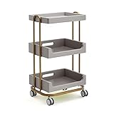 SKINPA Aufbewahrungswagen, Friseurwagen, moderner Küchenwagen auf Rädern, Weinwagen/Servierwagen for Esszimmer, Badezimmerwagen/Kosmetikwagen, Organisation mit 3 Ablagen(Gray)