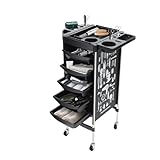 Friseurwagen Rollwagen mit 5 Schubladen Beauty Salon Trolley mit Rollen, 90cm höhe Bedienungswagen für Friseursalons, Haarschneiderei, Friseur Zubehör, schwarz