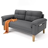 Xbro Sofa 2 Sitzer, Kleine Couch 2 Sitzer mit Armlehne und Seitentasche, Modernes Stoffcouch für Wohnzimmer,Wohnung,Büro,Einfache Montage, 144 x 77 x 77 cm, Dunkelgrau