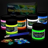 Roizefar Leuchtfarben Nachtleuchtend 6×30ml, Glow In The Dark Wasserfest 3D Textilfarbe, Fluoreszierende Farbe DIY Stofffarben für steine nachtleuchtend, Kindermalerei, Glow Textil usw.