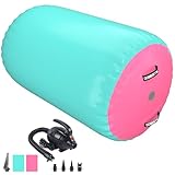 DOBESTS Air Roll, Aufblasbare Air Roller, Gym Air Barrel Luft Rollen, Gymnastikmatte Tumbling Matte Yoga Roll mit Pumpe für Training (Rosa-Grün, 120 * 75cm)