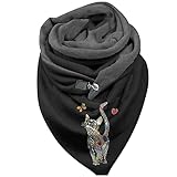 MINYA Dreiecksschal für Damen, Winter, Geschenk, Dreiecksschal, warm, Schal, Schal, bedruckt, Weihnachten, Herbst, Winter, Schal mit Knopf, mehrfarbig, Vintage, modisch, elegant, bedruckt, Katze,