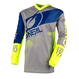 O'NEAL | Motocross-Jersey | MX Enduro Motorrad | Maximale Bewegungsfreiheit, Gepolsterter Ellbogenschutz, Atmungsaktives Material | Element Jersey Factor | Erwachsene | Grau Blau Neon-Gelb | Größe L