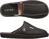 ESTRO Hausschuhe Herren Leder Herrenhausschuhe - Hausschuh Männer Pantoffel Pantoffeln Pantoletten Slipper Mann Warm FROST (42 EU, Kakao)