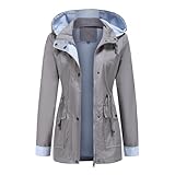 Generisch Damen Mantel Übergangsjacke Mittellange Jacke Outdoorjacke Winter Herbst Kapuzenjacke Windbreaker Wasserdichte Regenmantel Übergröße Freizeitjacke Trekkingjacke mit Taschen