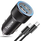 Zigarettenanzünder USB C Autoladegerät 60W,Auto Ladegerät USBC Kfz Ladegerät Stecker PD&QC3.0 USB Schnellladegerät Auto Adapter mit TypeC Ladekabel für iPhone 16 15,Samsung S25 S24 Ultra S23 S22,iPad