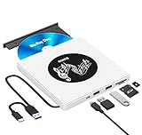 BUNUD Externes Blu Ray Laufwerk, USB 3.0 Bluray Brenner Extern USB C Externe Blu-ray Laufwerk mit 2 USB & SD/TF Slots, Externe Bluray laufwerke für PC Laptop Windows 11/10 Mac MacBook