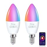 Fitop Alexa Smart Glühbirnen, E14 Wlan LED Lampen Dimmbar Glühbirne 4.9W 470Lm+2700-6500K+RGB 16 Millionen Farben, App Steuern Kompatibel mit Alexa/Google Home, Sprachsteuerung 2 Pack