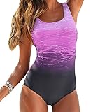 Sweetneed chida yi Damen Badeanzug Sport Bademode Damen Bauchweg Einteiliger Badeanzug Sexy Push Up Badeanzüge Damen Swim Suit Monokini Damen Strandmode Damen Sommer (Lila,3XL)
