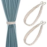 2 Stück Vorhangseil Raffhalter, Baumwolle Vorhang Seil Gardinen Kordel Handgemachte, Boho Vorhanghalter Baumwollseil Gardinenhalter, Vorhang Clips Baumwolle Seil, für Büro Gardinen Office