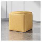 5-in-1 beige Lederbank, quadratisch, stapelbarer Fußhocker mit Lenkrollen, wasserdichte Sitzwürfel für Wohnzimmer, 45 x 45 x 45 cm, platzsparendes Design