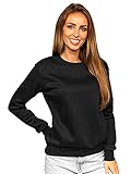 BOLF Damen Sweatshirt Pullover ohne Kapuze Basic Langarmshirt Top Baumwollmischung Pulli Rundhals-Ausschnitt Sweater Farbvarianten Sportlich Fitness J.Style W01 Schwarz S [A1A]