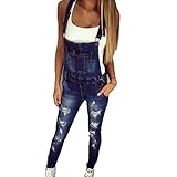 Odot Damen Latzhose Jeans, Taschen Playsuit Lange Hosen Sexy Casual Breite Beine Hosen Loose Denim Baggy Spielanzug Latzjeans Jumpsuit Overalls (M,Dunkelblau)