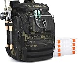 BlesMaller Angelrucksack mit 4 Boxen & Rutenhaltern 45L große Angeltasche wasserabweisend Angelausrüstung Rucksack für Angeln Wandern Camping Trekking