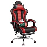 Yaheetech Gaming Stuhl Ergonomischer Gamer Stuhl mit Massagefunktion Computerstuhl mit Fußstütze Bürostuhl 90-135° Rückenlehne verstellbar Gaming Sessel PC Stuhl Rot