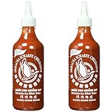 FLYING GOOSE Sriracha scharfe Chilisauce - ohne Glutamat, scharf, weiße Kappe, Würzsauce aus Thailand, 2er Pack (1 x 455 ml)