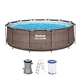 Bestway Steel Pro MAX Frame Pool-Set mit Filterpumpe Ø 366 x 100 cm, Rattan-Optik (Schokobraun), rund