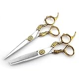 XTZYGLFD Friseurschere, professionelle Friseurschere, Edelstahlklinge, scharfes Styling-Rasiermesser, Gold, Vintage-Stil, Modellierschere, Schneideschere und Effilierschere, Set 6,0 Zoll