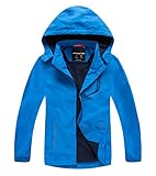 YoungSoul Kinder wasserdichte Regenjacke mit Abnehmbarer Kapuze Mädchen Jungen Übergangsjacke Gefütterte Outdoorjacke Blue DE: 134-140 (Herstellergröße 140)