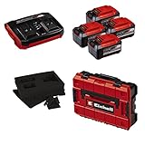 Einhell Akku-Koffer-Set 18 V Power X-Change – 2 Akkus + Ladegerät + Koffer (4x 5,2 Ah Akkus, 1x Twincharger-Ladegerät mit zwei Ladeplätzen, 1x E-Case Koffer mit Rasterschaumstoff)