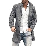 BROZZY Herren Jacke Mittlere Länge Stehkragen Knöpfe Casual Coat Slim Fit Gentleman Druck Tweed Mantel Urban Temperament Langarm DY-01 L