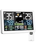 Wetterstation Funk mit Außensensor, Farbdisplay, Wettervorhersage, Temperatur, Luftfeuchtigkeit, Wecker mit Schlummerfunktion, Luftdruck,60m Übertragungsentfernung, für Innen und Außen