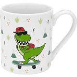 GRUSS & CO Kindertasse Motiv 'Dino' | Porzellan, 22 cl, Höhe 8 cm, Geschenkbanderole | Geschenk, Schule, Kindergarten, Kindergeburtstag | 48841