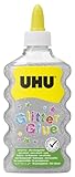 UHU Glitter Glue Silber - Flasche mit silbernem Glitzer zum Dekorieren, Kindersicher, dermatologisch getestet, perfekt für Bastelarbeiten