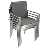 DEGAMO Gartenstuhl Stapelsessel Sydney, Edelstahl gebürstet + Kunstgewebe gepolstert grau, wetterfest, Outdoor, 4 STÜCK