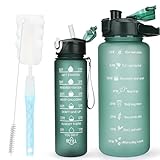 CodiCile 2 Pack Trinkflasche BPA-frei 2L+750ml, Sport-Trinkflasche mit Zeitmarkierung & Strohhalm, 2 Liter Trinkflasche fürs Fitnessstudio mit Bürste, Großer motivierender Zeitmarker Wasserflasche