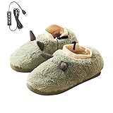 USB Beheizte Hausschuhe Damen Herren Fußwärmer Elektrische Heizschuhe 3 Heizstufen Wärmehausschuhe Damen Winter Gefüttert Plüschschuhe Elektrische Fußwärmer Hausschuhe für Kalten Winter EU 36-45