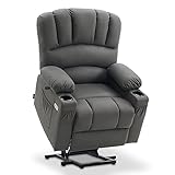 M MCombo Relaxsessel mit Aufstehhilfe & Liegefunktion 7102, Fernsehsessel elektrisch verstellbar, TV Sessel mit Massage Wärmefunktion, für Senioren Wohnzimmer, USB (Mikrofaser-Stoff, Grau)