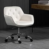 Fiximaster Bürostuhl aus Samt, Schminkstuhl mit Rollen, Höhenverstellbarer Schreibtischstuhl mit Goldenen Beinen, Eleganter Polsterstuhl für Büro, Schlafzimmer, Schminktisch, Bis 135 kg (Weiß)