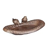 Relaxdays Vogeltränke Gusseisen, Garten & Balkon, HxBxT: 7 x 24 x 12,5 cm, Vogelfutterstelle, Wasserschale Vögel, braun