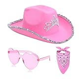 Generisch Cowboy Hut Western Cowgirl Hüte für Damen, Cowboyhut Westernhut, Fedora Panamahut für Damen Hippie KostüM Set KostüM Damen Cowgirl KostüMe Damen Karneval