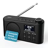 Tragbares Bluetooth DAB, DAB+ Radio | USB-C betrieben & wiederaufladbarer Akku | 12 Stunden Wiedergabe, LED-Display, Kopfhörerbuchse | Dual Alarm, FM, 40 Voreinstellungen | MAJORITY Orwell