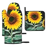 Fresh Sunflower Premium Küche Backen Dreiteiliges Set - Hitzebeständiges Handschuhset zum Kochen