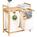 Floordirekt Wäschekorb aus Bambus, Wäschesammler mit 2 Fächern, Wäschekorb für Schmutzwäsche, Wäschesortierer Holz mit große Wäschebox (Dakota) (64L x 33B x 73H cm)