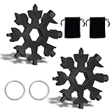 AEIOPRS 2 Pcs Schwarz Edelstahl Schneeflocken Multitool 18-in-1 mit Karabiner Tragbares Multifunktionswerkzeug für Outdoor Abenteuer und Camping für Männer