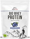 AlpenPower BIO WHEY Protein Heidelbeere 1 kg - 100% natürliche Zutaten & ohne Zusatzstoffe - Hochwertiges CFM Eiweiß-Pulver aus bester Bio-Alpenmilch