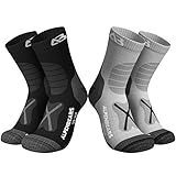 Alpen Bears Premium Wandersocken aus Merinowolle – [2 Paar] – Professionelle Trekkingsocken für Damen, Herren & Kinder, Grau/Schwarz, 43-48