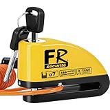 FR SECURITE FR7Y Bremsscheibenschloss, Motorrad Schloss Alarm 110db, Hochsicherheits Motorradschloss mit 1.5m Rückrufkabel und Schlosstasche, Alarmanlage für Moto, Moped, Fahrrad, Scooter