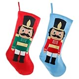 Homoyoyo 2 Stück Weihnachtsstrümpfe Große Stickerei Nikolausstiefel Rot Blau zum Befüllen Candy Bag Langlebige Xmas Party Dekoration für