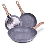 La Moustache - Set mit 3 Bratpfannen 20/24/28 cm, Aluminiumguss mit Antihaftbeschichtung für Alle Herdarten, auch Induktion, PFOA-Frei, Verbrühungshemmende Griffe (Quilmes)