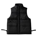 Grüne Steppweste für Herren, leicht, ärmellos, mit mehreren Taschen, für Outdoor und Reisen, Wanderweste mit Reißverschluss und haltbarem gepolstertem Design, Schwarz , M
