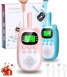 2 Stück Walkie Talkie für Kinder,Funkgerät Kinder Aufladbar für 3-12 Jahre Geschenk Spielzeug Junge, Kinder Walkie Talkie 22 Kanäle, LED Taschenlampe, Klare Stimme für Abenteuer, Wandern (Blau+Rose)